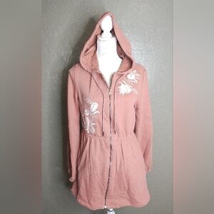 Solitaire Anthropologie Embroidered Full Zip Hooded Sweatshirt Size Women's M